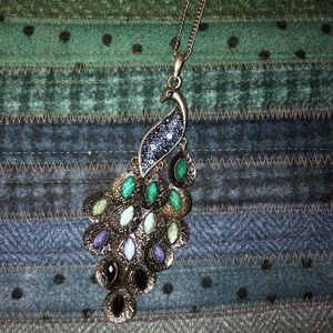 Jewel peacock silver chain necklace